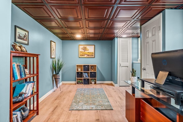 31 Saltwater Dr, York, ME 03909 - home office featuring an ornate ceiling, baseboards, and light wood-type flooring