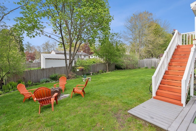 171 Regan Ln, Portland, ME 04103 - view of yard with stairway and a fire pit