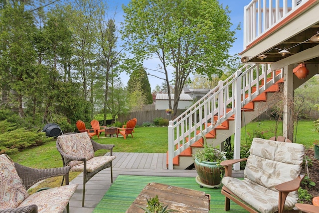 171 Regan Ln, Portland, ME 04103 - wooden deck featuring stairs and an outdoor fire pit
