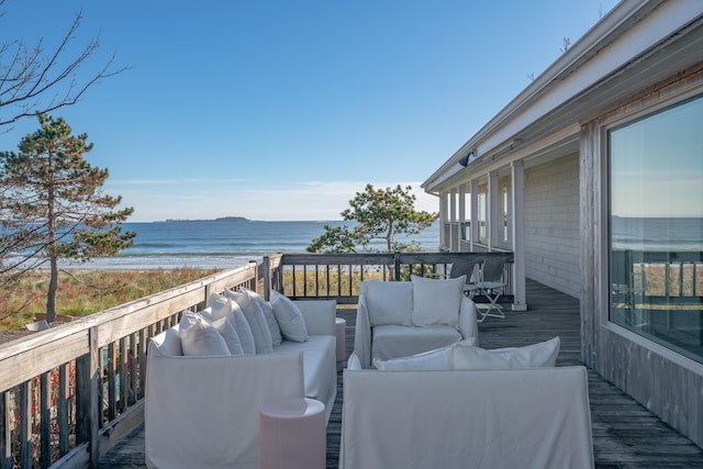 33 Massacre Ln, Scarborough, ME 04074 - wooden deck with a water view and outdoor lounge area