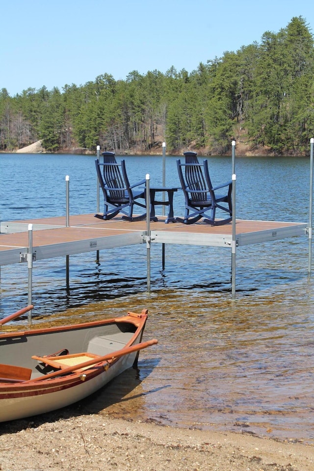 372 Pine Springs Rd, Shapleigh, ME 04076 - dock featuring a water view and a forest view