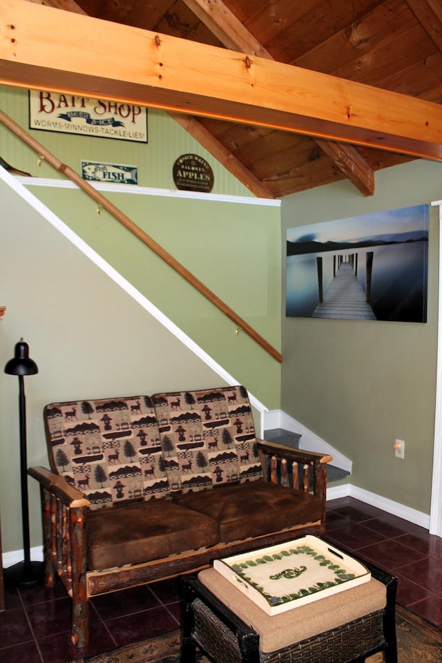 372 Pine Springs Rd, Shapleigh, ME 04076 - stairway with tile patterned flooring and wood ceiling