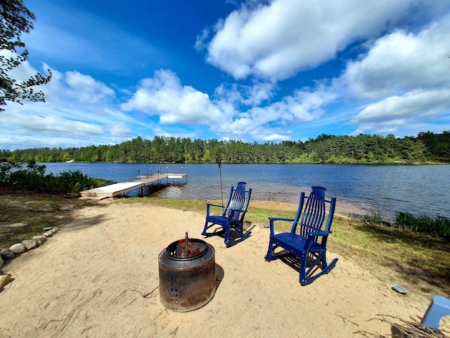 372 Pine Springs Rd, Shapleigh, ME 04076 - water view featuring a fire pit and a boat dock