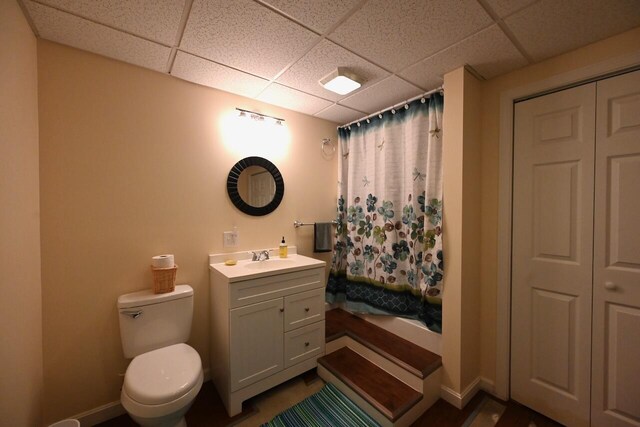 47 Taylor Ln, Naples, ME 04055 - full bath with a drop ceiling, toilet, and vanity