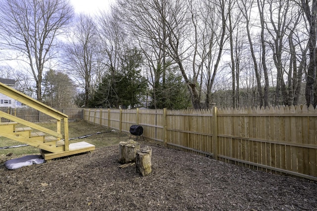 view of yard with a fenced backyard