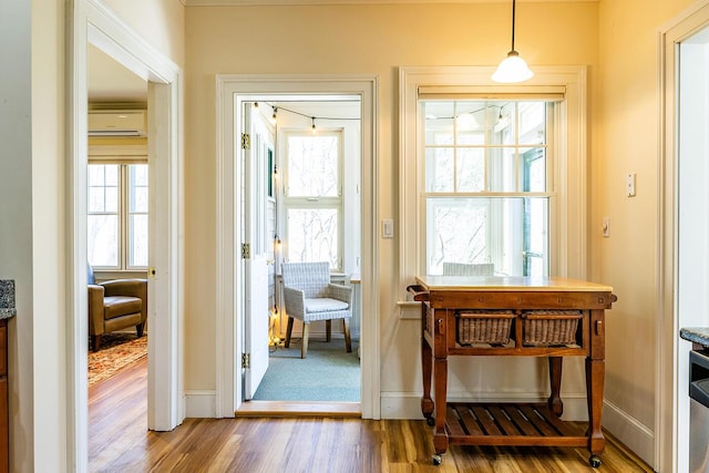 entryway with plenty of natural light, baseboards, and wood finished floors