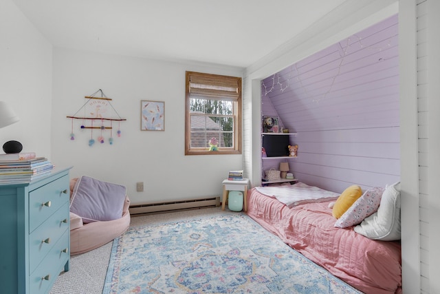 42 Ledge Hill Rd, Raymond, ME 04071 - carpeted bedroom featuring baseboard heating and vaulted ceiling