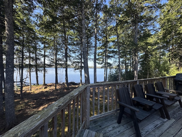 172 Alder Brook Ln, Waltham, ME 04605 - wooden terrace featuring a water view