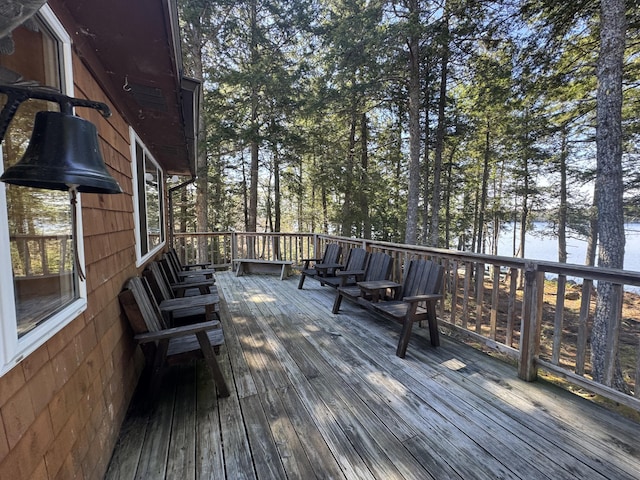 172 Alder Brook Ln, Waltham, ME 04605 - wooden terrace featuring a water view and view of scattered trees