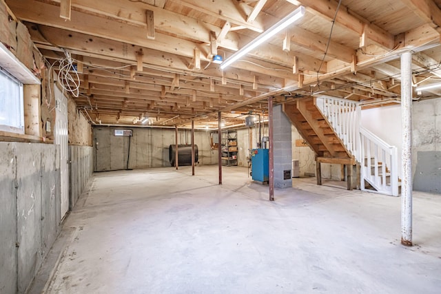 below grade area with stairway and heating fuel