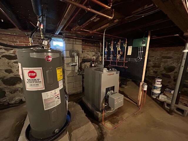 utilities with water heater and a heating unit