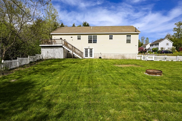 25 Ireland Dr, Berwick, ME 03901 - rear view of property featuring an outdoor fire pit, stairway, french doors, and a deck