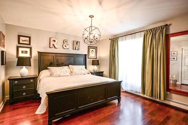 25 Ireland Dr, Berwick, ME 03901 - bedroom featuring a chandelier, a baseboard heating unit, and dark wood finished floors