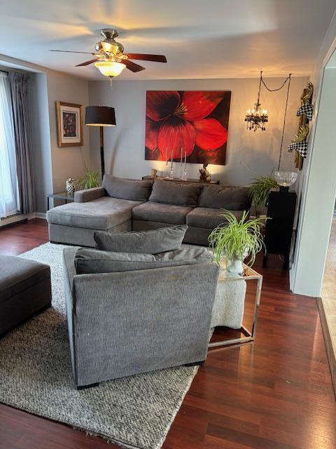 25 Ireland Dr, Berwick, ME 03901 - living area featuring wood finished floors, a ceiling fan, and baseboards