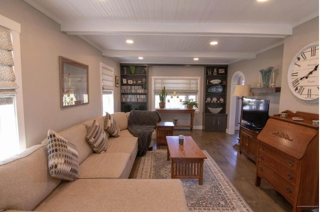 60 St John Rd, Fort Kent, ME 04743 - living room featuring wood finished floors, recessed lighting, and beam ceiling