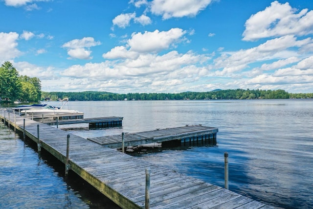 19 Pond View Way, Casco, ME 04015 - dock featuring a water view and a wooded view
