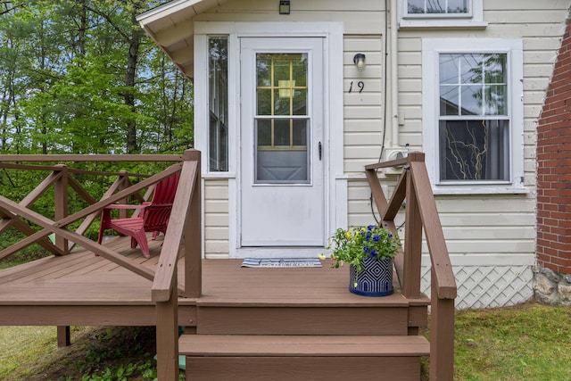 19 Pond View Way, Casco, ME 04015 - entrance to property featuring a wooden deck