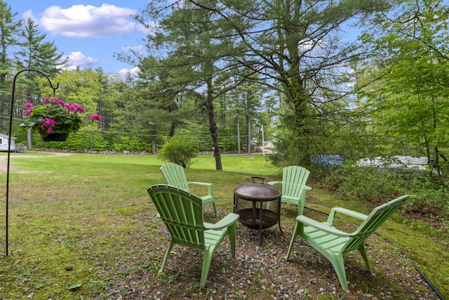 19 Pond View Way, Casco, ME 04015 - view of grassy yard featuring an outdoor fire pit