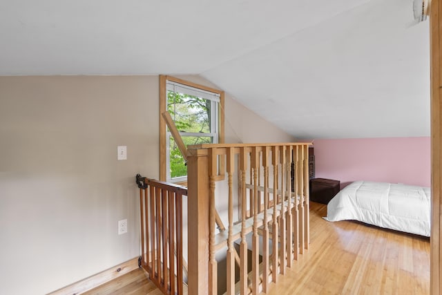 19 Pond View Way, Casco, ME 04015 - stairs featuring wood finished floors and vaulted ceiling