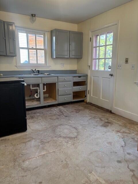 kitchen featuring a sink and gray cabinets