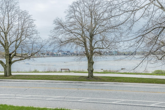 view of street featuring a water view