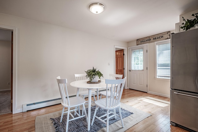 dining room featuring light wood-style floors and baseboards