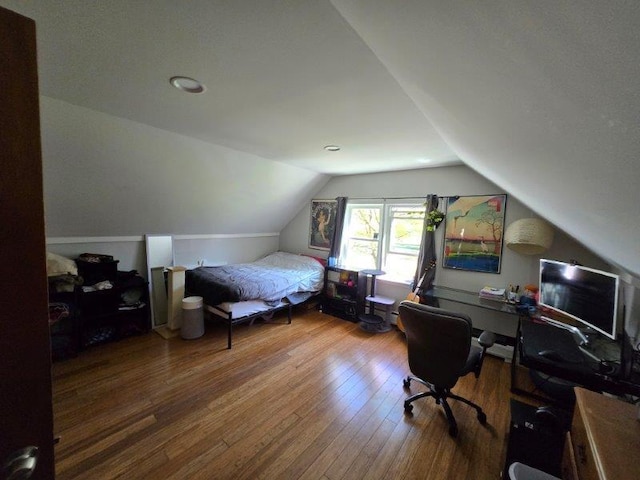 9 Allen Avenue Ext, Falmouth, ME 04105 - bedroom featuring lofted ceiling and hardwood / wood-style flooring