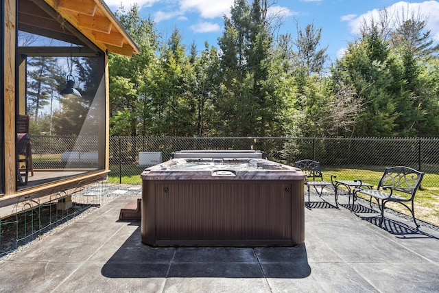 35 Graystone Dr, Hampden, ME 04444 - view of patio / terrace with fence and a hot tub