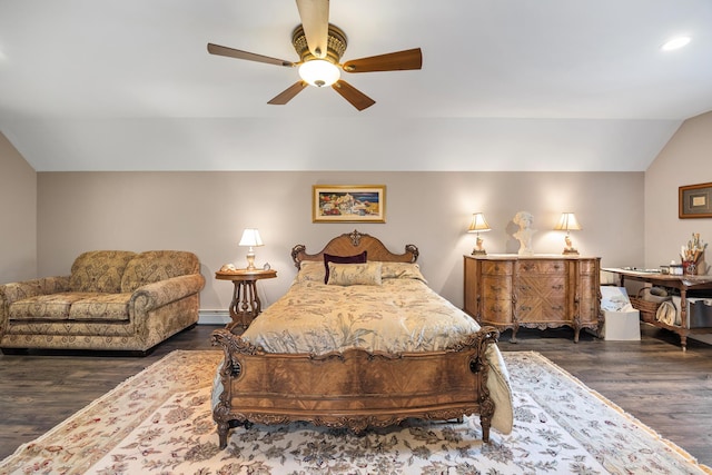 35 Graystone Dr, Hampden, ME 04444 - bedroom featuring recessed lighting, a ceiling fan, wood finished floors, lofted ceiling, and a baseboard heating unit
