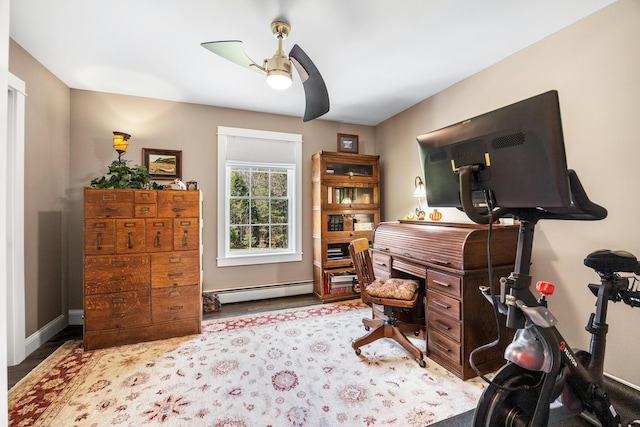 35 Graystone Dr, Hampden, ME 04444 - office space with ceiling fan, wood finished floors, and a baseboard radiator