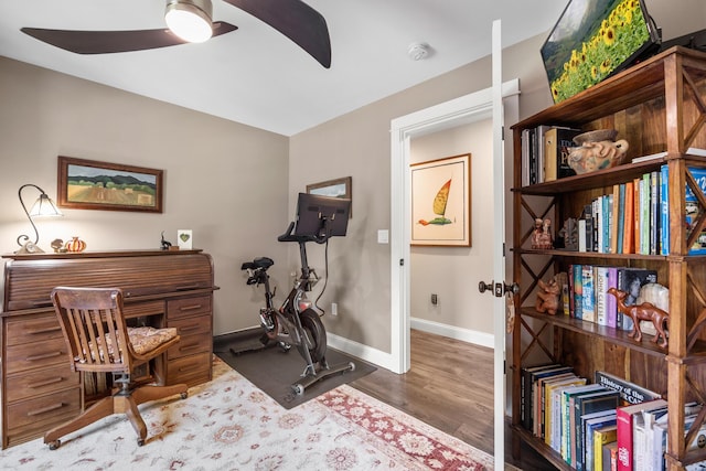 35 Graystone Dr, Hampden, ME 04444 - home office featuring baseboards, ceiling fan, and wood finished floors