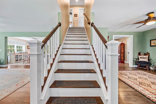 35 Graystone Dr, Hampden, ME 04444 - staircase with baseboards, ceiling fan, and wood finished floors