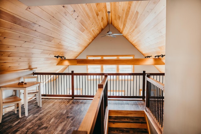 104 Hamlin Rd, Waterford, ME 04088 - bonus room featuring ceiling fan, vaulted ceiling, wood ceiling, and hardwood / wood-style flooring