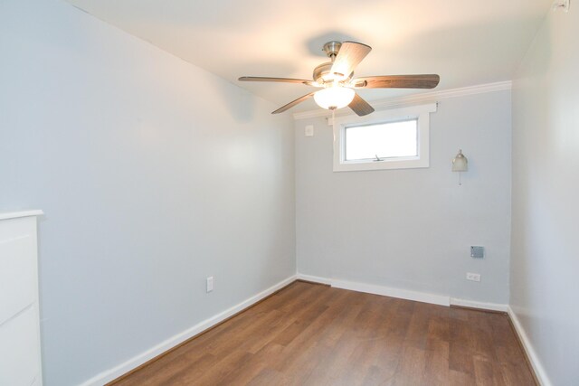 7 Bay Ave Unit 2, Old Orchard Beach, ME 04064 - empty room featuring wood finished floors, a ceiling fan, baseboards, and crown molding