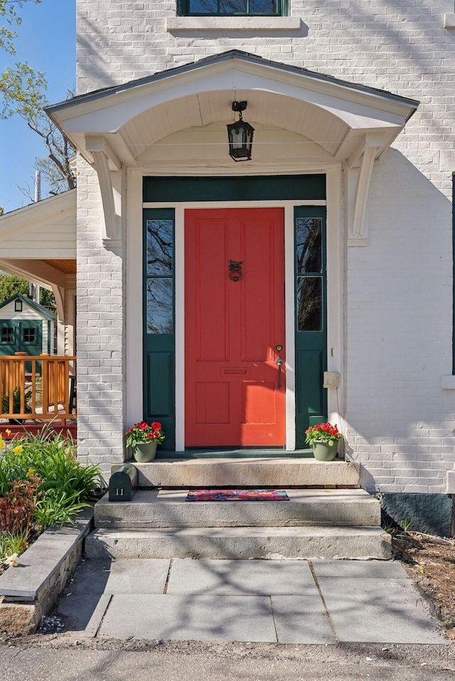 11 Linden St, Bath, ME 04530 - property entrance with brick siding