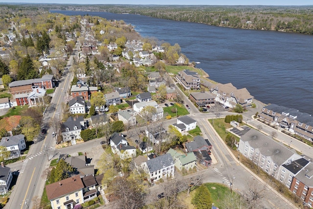 11 Linden St, Bath, ME 04530 - birds eye view of property featuring a water view, a view of trees, and a residential view