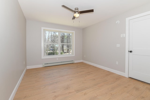 32 Rockwood Dr, Harrison, ME 04040 - spare room with a ceiling fan, baseboards, baseboard heating, and light wood-style flooring