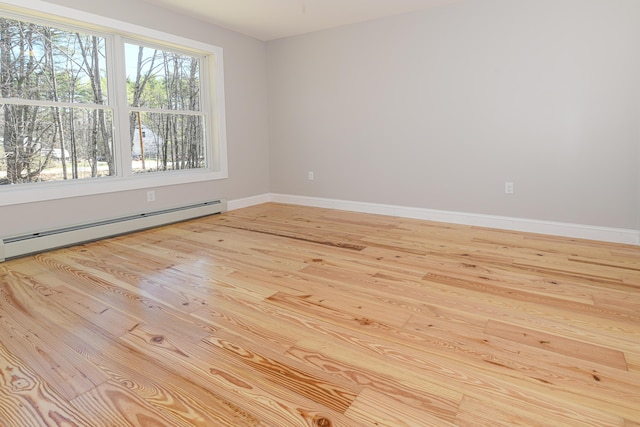 32 Rockwood Dr, Harrison, ME 04040 - spare room featuring baseboards, a baseboard heating unit, and wood finished floors