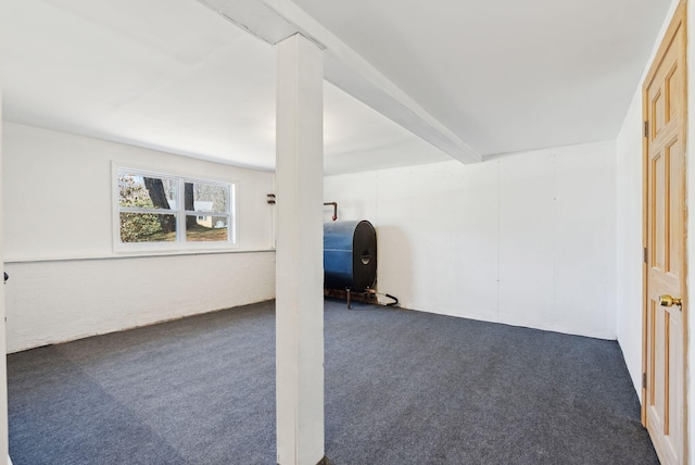 below grade area with carpet and heating fuel