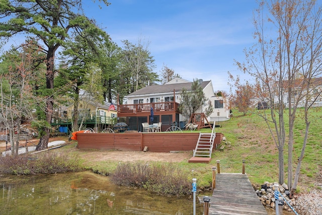 30 Swan Cir, Shapleigh, ME 04076 - back of house featuring a deck with water view and stairway