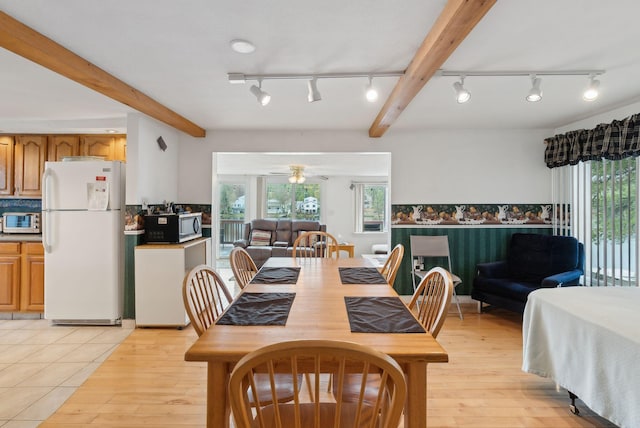 30 Swan Cir, Shapleigh, ME 04076 - dining area with track lighting, light wood finished floors, and ceiling fan