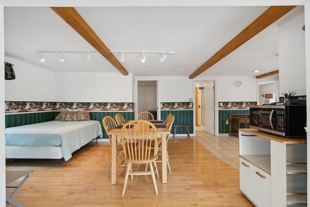 30 Swan Cir, Shapleigh, ME 04076 - bedroom featuring track lighting, wainscoting, and light wood-type flooring