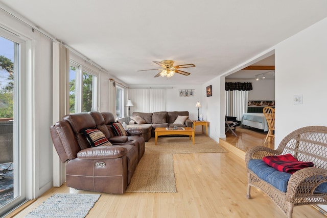 30 Swan Cir, Shapleigh, ME 04076 - living room with hardwood / wood-style floors and a ceiling fan