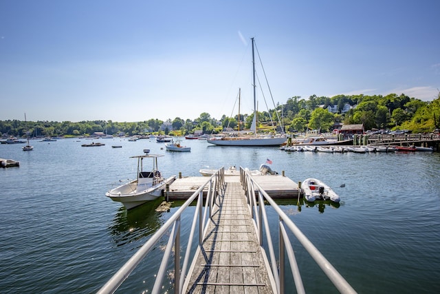 view of dock with a water view