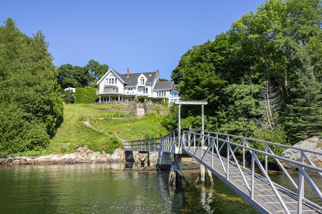 view of dock featuring a water view