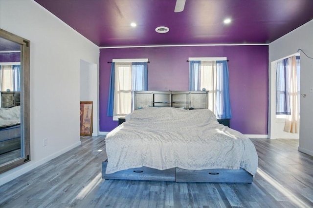 84 Main St, Dixfield, ME 04224 - bedroom featuring recessed lighting, baseboards, visible vents, and wood finished floors