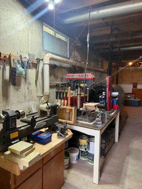 interior space featuring a workshop area