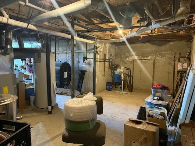 unfinished basement with heating fuel and water heater
