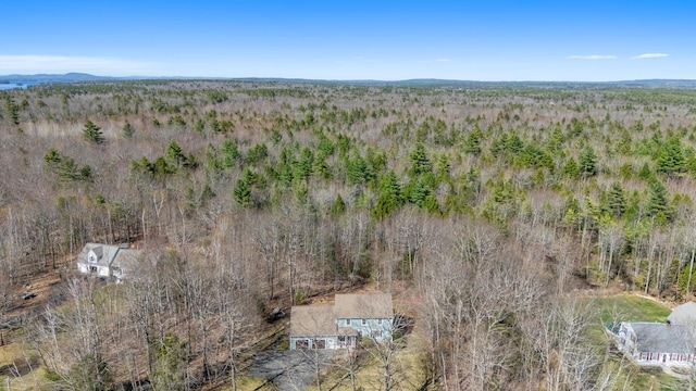 drone / aerial view featuring a view of trees