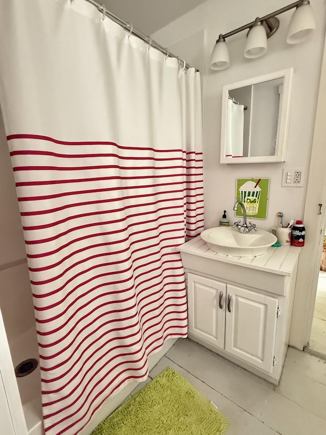7 Mountain St, Vinalhaven, ME 04863 - full bathroom featuring vanity, curtained shower, and tile patterned floors